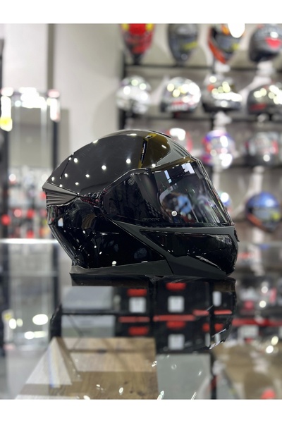 SMK GULLWİNG PARLAK SİYAH ÇENE AÇILIR KASK ŞEFFAF VİZÖRLÜ