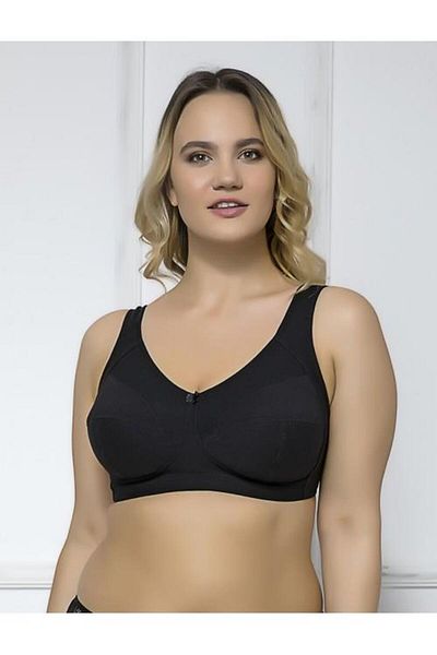 MOONLİGHT Moonlight 2159 Black Cotton No Underwire Stitched Thick Strap Gathering Bra
