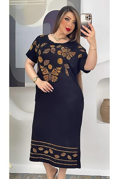 Kokostrendi Butterfly Detailed Crystal Jewelled Dress - BLACK