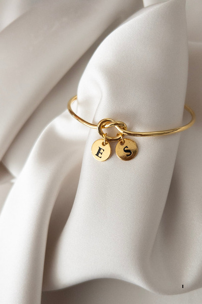 Karflake Altın Kaplama Kendinden Ayarlanabilir Harfli Düğüm Kelepçe Şık Zarif Kadın Bileklik
