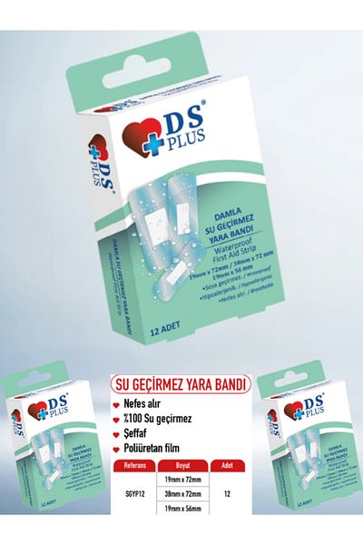 DS Sağlık Wound Band Waterproof Waterproof - 19Mmx72Mm 38Mm*72Mm 12 Pieces First Aid Strip