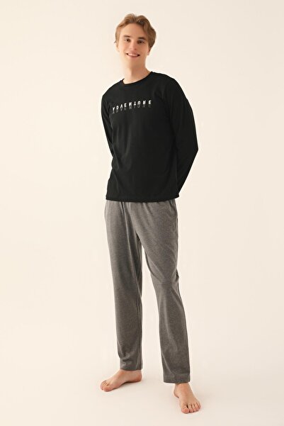 Arnetta Siyah Renk Erkek Uzun Kollu Pijama Takımı