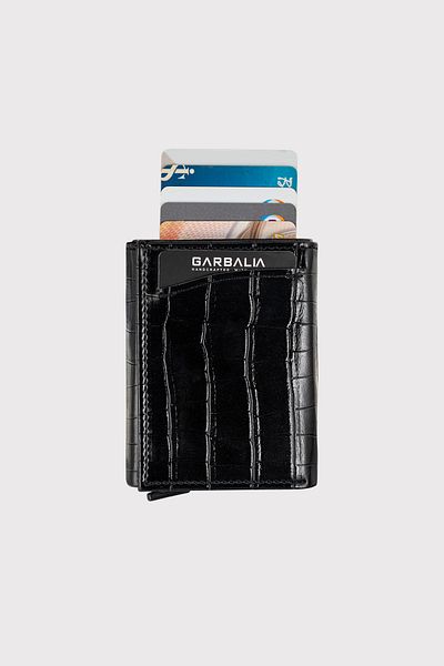 Garbalia Мъжки черен кроко портфейл - малтийски механизъм, отделение за монети