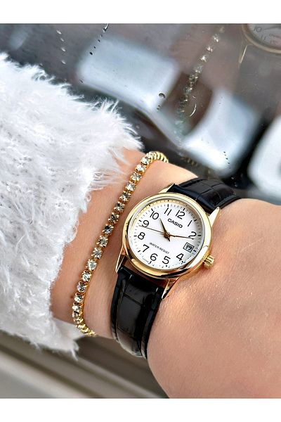 Casio Stylish Design Women's Wrist Watch with Black Color Leather Strap + Bracelet Gift