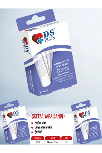 DS Sağlık Band-Aid Clear Transparent First Aid Strip 19mm X 72 mm 20 Pcs