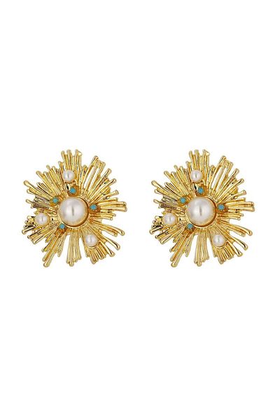 Glaren Pearl and Turquoise Jewelled Gold Color Women's Earrings