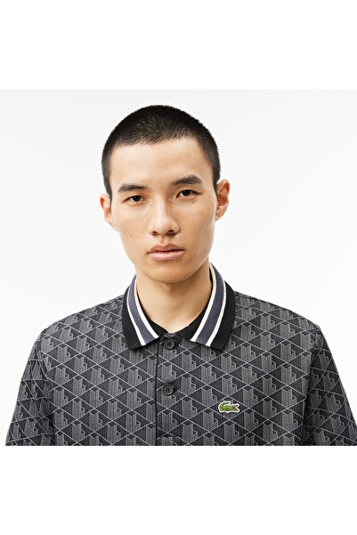 Lacoste Classic Fit Contrast Collar Monogram Erkek Gri Polo