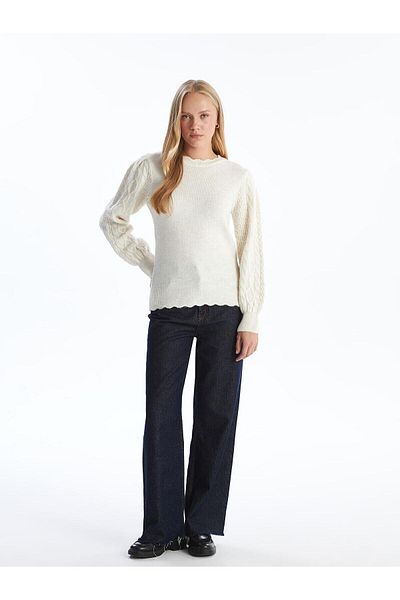 LC Waikiki Дамски трикотажен пуловер с кръгло деколте LCW Comfort