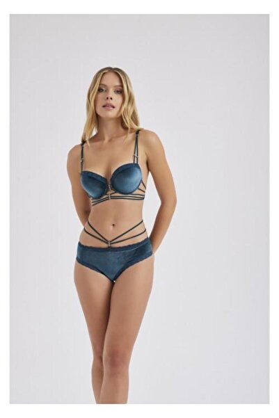 MOONLİGHT Moonlight 284 Yeşil Kadife Destekli Ip Detaylı Sütyen Takımı