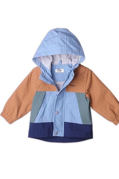 Verscon Hooded Color Blocked Raincoat with Pockets Seasonal Lightweight Boy's Coat