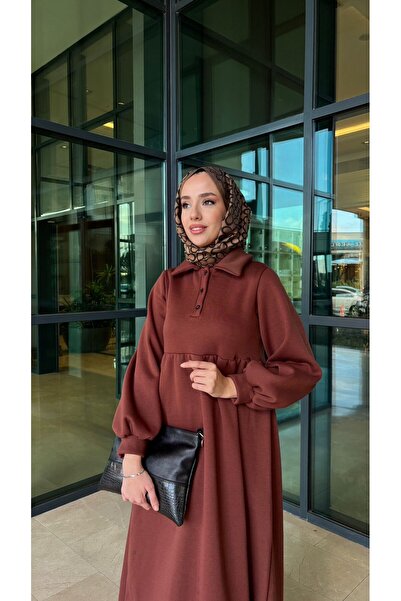 moda zeynaa Önü Düğmeli 3 İplik Elbise