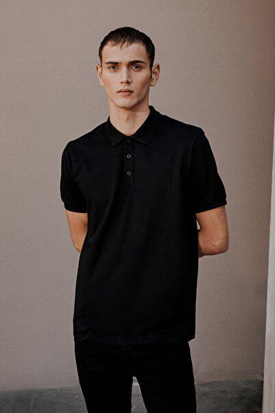 George Henry Pack of 3 Non-Shrinkable Cotton Fabric Slim Fit Men's Black-Grey-Gray Uncurlable Polo Collar T-Shirts