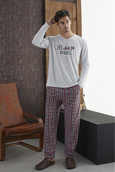 PİJAMOOD Pijamood 8799 Gray Cotton Men's Pajama Set