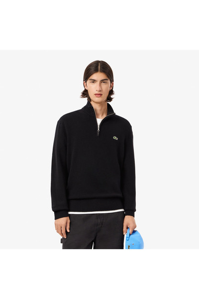 Lacoste Erkek Classic Fit Yarım Fermuarlı Yün Siyah Kazak