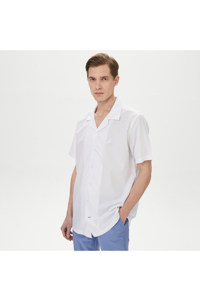 Nautica Erkek Beyaz Classic Fit Kısa Kollu Gömlek
