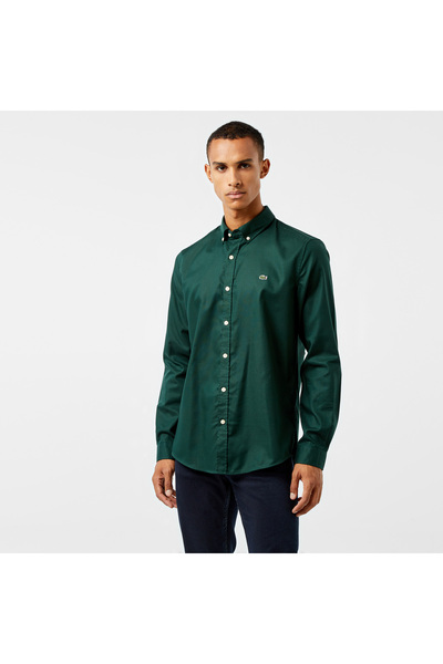 Lacoste Erkek Slim Fit Düğmeli Yaka Koyu Yeşil Gömlek
