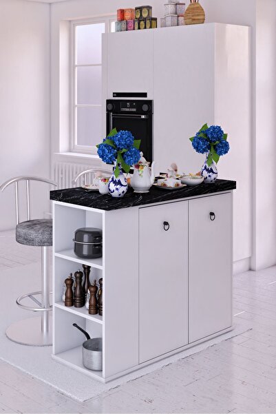 moka park avm Kartal Ada Şık Dekoratif Kapaklı Mutfak Adası Mutfak Masası Siyah