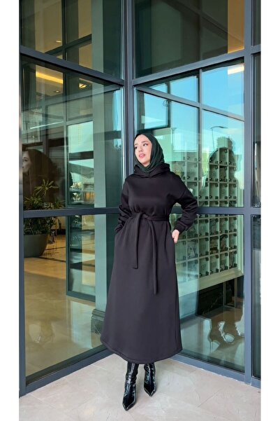 moda zeynaa Kapşonlu 3 İplik Elbise