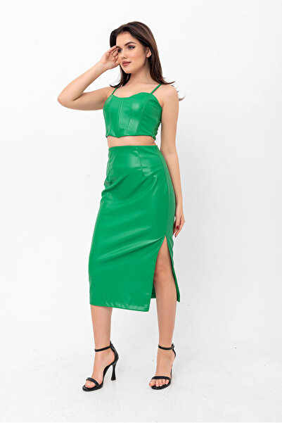 Swass Slit Detailed Midi Faux Leather Skirt