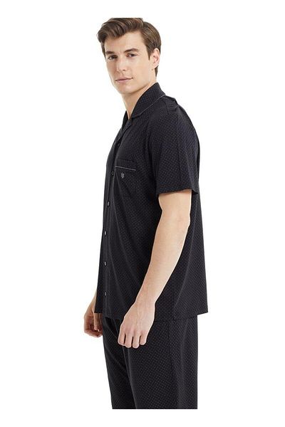 Blackspade 30813 Black Modal Men's Pajama Set - Buttoned Front, Short Sleeve