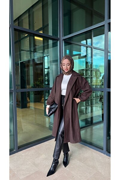 moda zeynaa Balon Kol Düz Kaşe Kaban