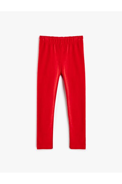 Koton Corded Elastic Waist Cotton Blended Velvet Tights