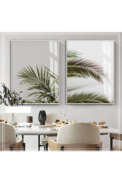 Harika bir ev HARİKABİREV|GRİ-YEŞİL PALMİYE YAPRAK KOMBİNİ 01 |ÇERÇEVELİ CAM ...