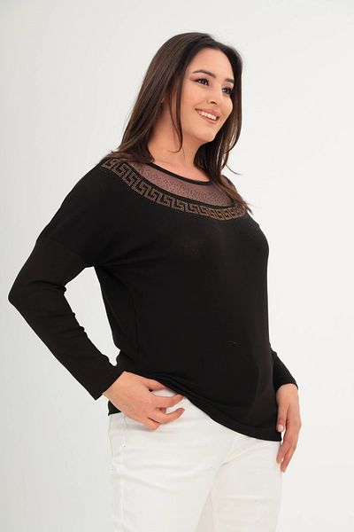 aytemas Tulle Collar Stone Printed Blouse
