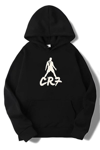 DEEPSENCE CR7 Σχέδιο Unisex Μαύρο Oversize Φούτερ με κουκούλα