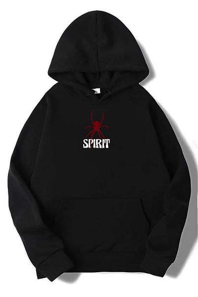 DEEPSENCE Unisex Μαύρη κουκούλα Oversize Φούτερ SPIRIT PRINTED σχέδιο