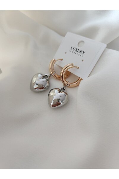 HERCY Gümüş ve Rosegold Renkli Kalpli Ithal Vip Küpe