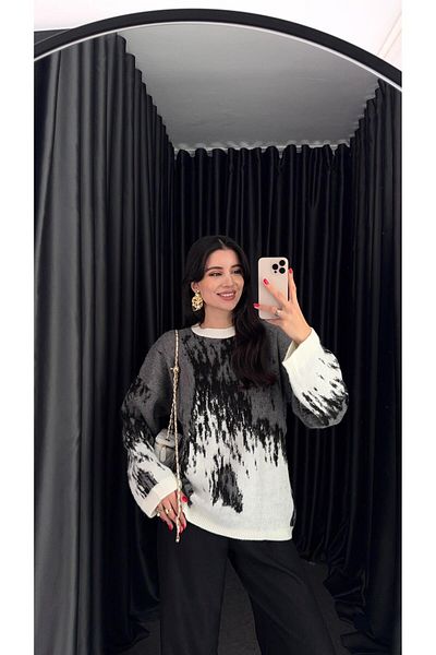 HAZELANNA Washed Look Gray Sweater