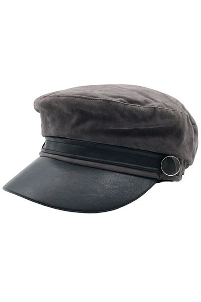 AXE SPORTSWEAR Women's Winter Gray Sailor Type Faux Leather Detailed Soft Textured Suede Captain Cap Hat Hat