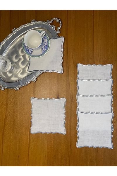 Smiling Home 6 bucăți șervețele de prezentare pentru cocktail, de culoare argintie, cu model în zig-zag