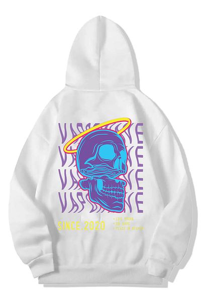 DEEPSENCE ΛΕΥΚΟ Unisex Oversize Φούτερ με κουκούλα - Vardvıne ΠΙΕΣΜΕΝΟ ΠΙΣΩ