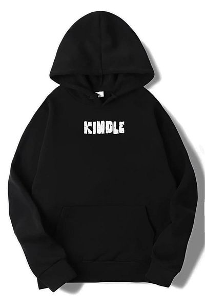DEEPSENCE Unisex Μαύρη κουκούλα Oversize Φούτερ KINDLE ΣΤΗΝ ΠΛΑΤΗ ΣΧΕΔΙΟ