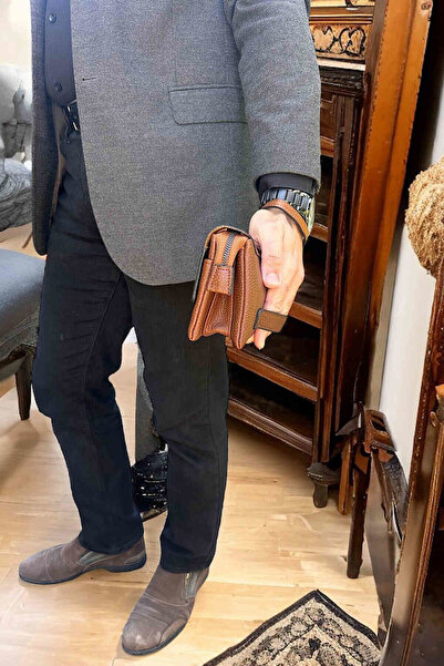 Dodo4men Висококачествена мъжка чанта за ръка и китка в кафяво