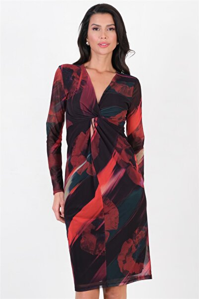 Spazio Dorian V Yaka Göğüsaltı Düğümlü Elbise SİYAH