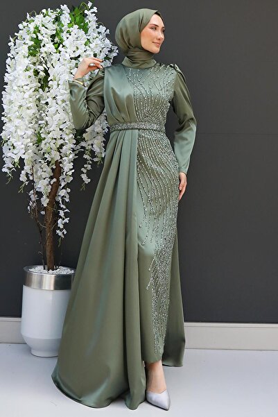 GİYZAMİLA Yonca Pelerin Abiye Haki