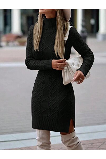 Fibula Burgu Desen Balıkçı Yaka Elbise