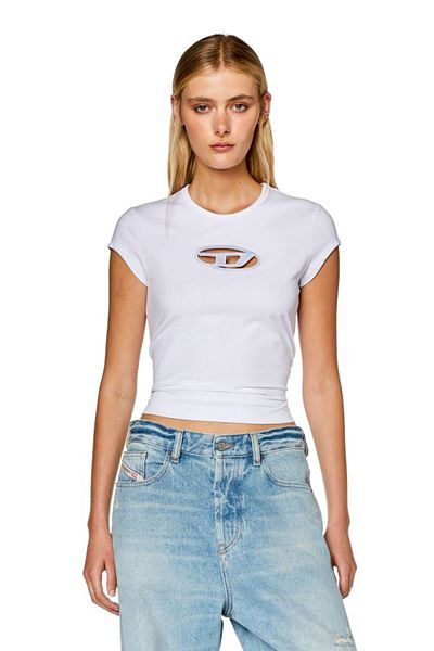Diesel Tricou cu Logo Alb - Model Oval-D Femei