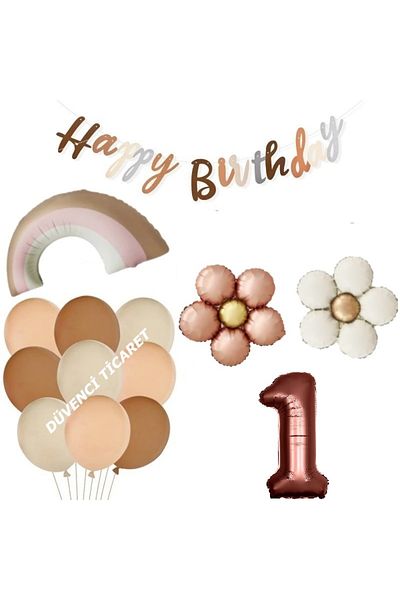 DÜVENCİ TİCARET Retro Daisy Foil Rainbow Age Ballon Set
