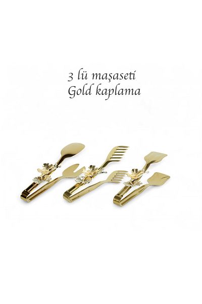 EVSTYLE Gold Colored Butterfly Triple Tongs Set