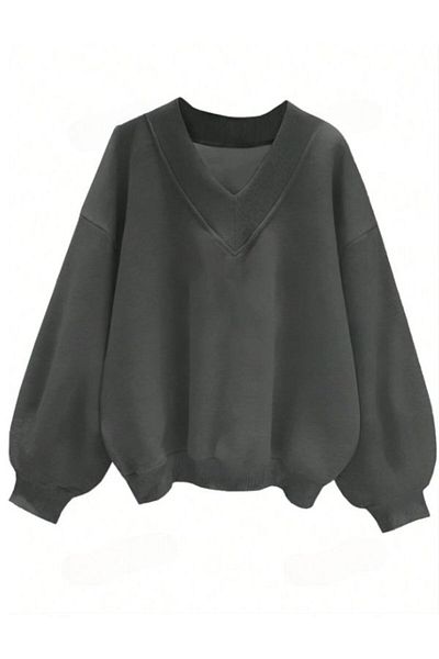MOONBULL Women's V-Neck Plain Oversize Sweatshirt