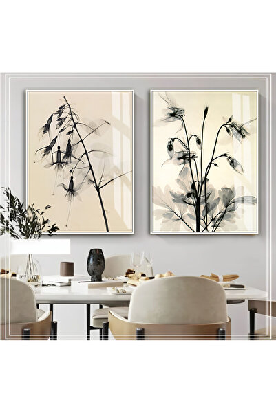 Harika bir ev Hari̇kabi̇rev | Soft Black-Cream Flower Combination 04 | Framed...