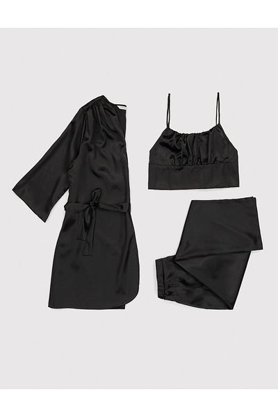 Pierre Cardin Black Satin 3-Piece Pajama Set 50304006 -Vr046