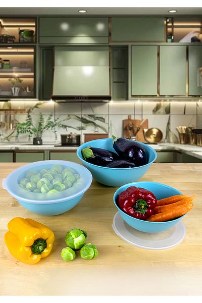 HOMİNG Homing Lena Bowl Set with Lid 3-Piece Soft Blue 3Lt-2Lt-1Lt