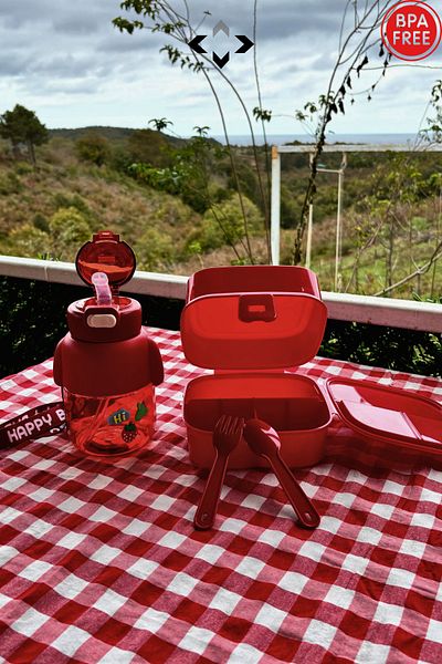 LİGROUND Red Double Lunch Set - School Storage Container and Water Bottle Children's Lunch Box