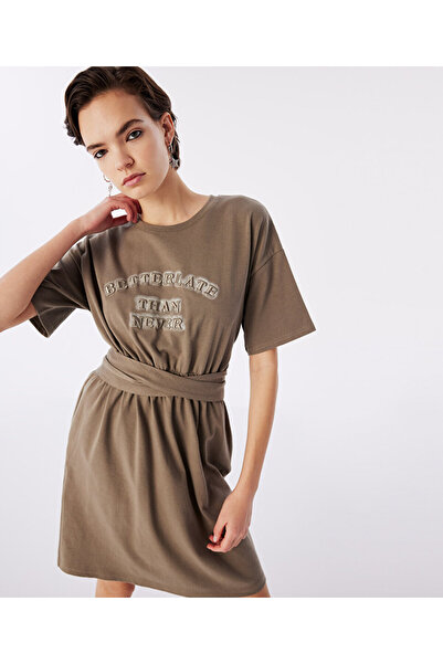 Twist Rochie din bumbac pieptănat cu slogan 3d