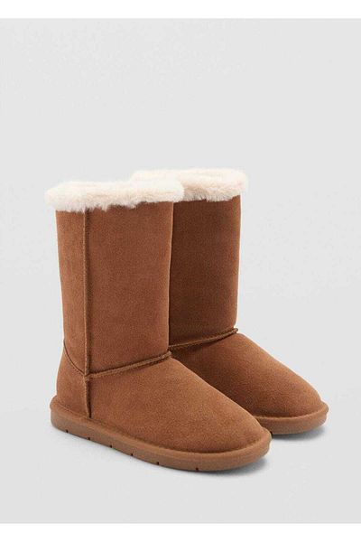 MANGO Kids Leather Boots with Fur Inside
